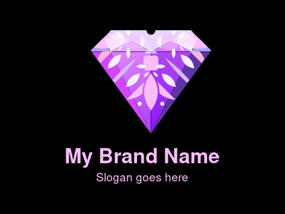 Ornate Purple and Pink Gradient Diamond with Abstract Floral or Stylized Leaf Pattern Logo for Luxury, Beauty, Spirituality, or Exclusive Brands